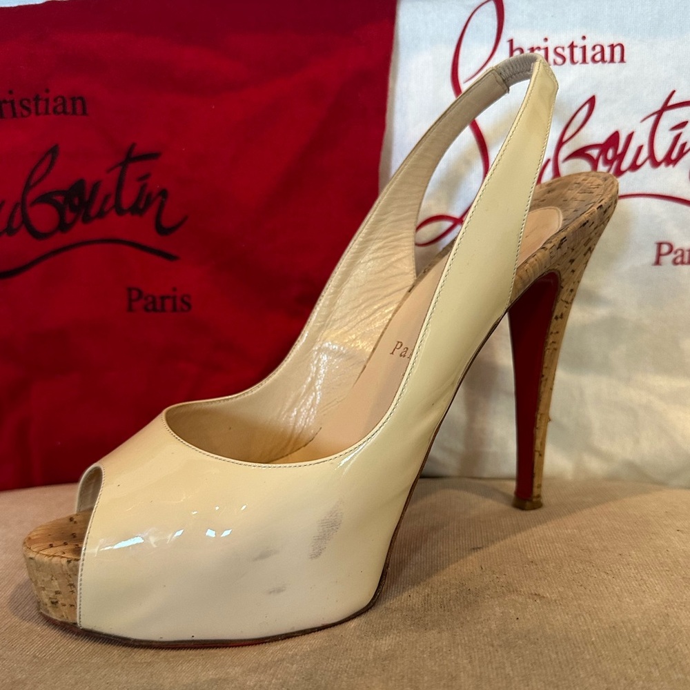 Christian Louboutin Cream Peep-Toe Heels
